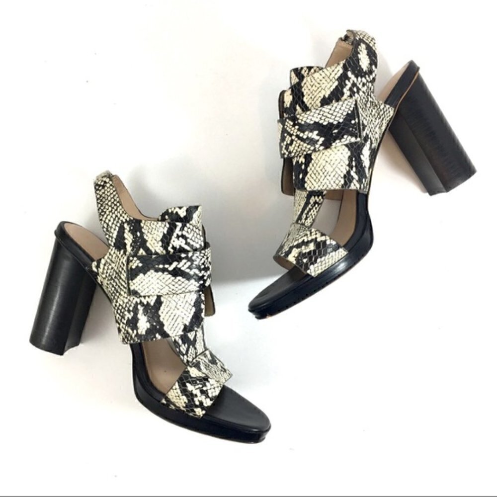 FRENCH CONNECTION Toni Block Heel Sandal Womens size EUR 37 Ivory Gray Snakeskin